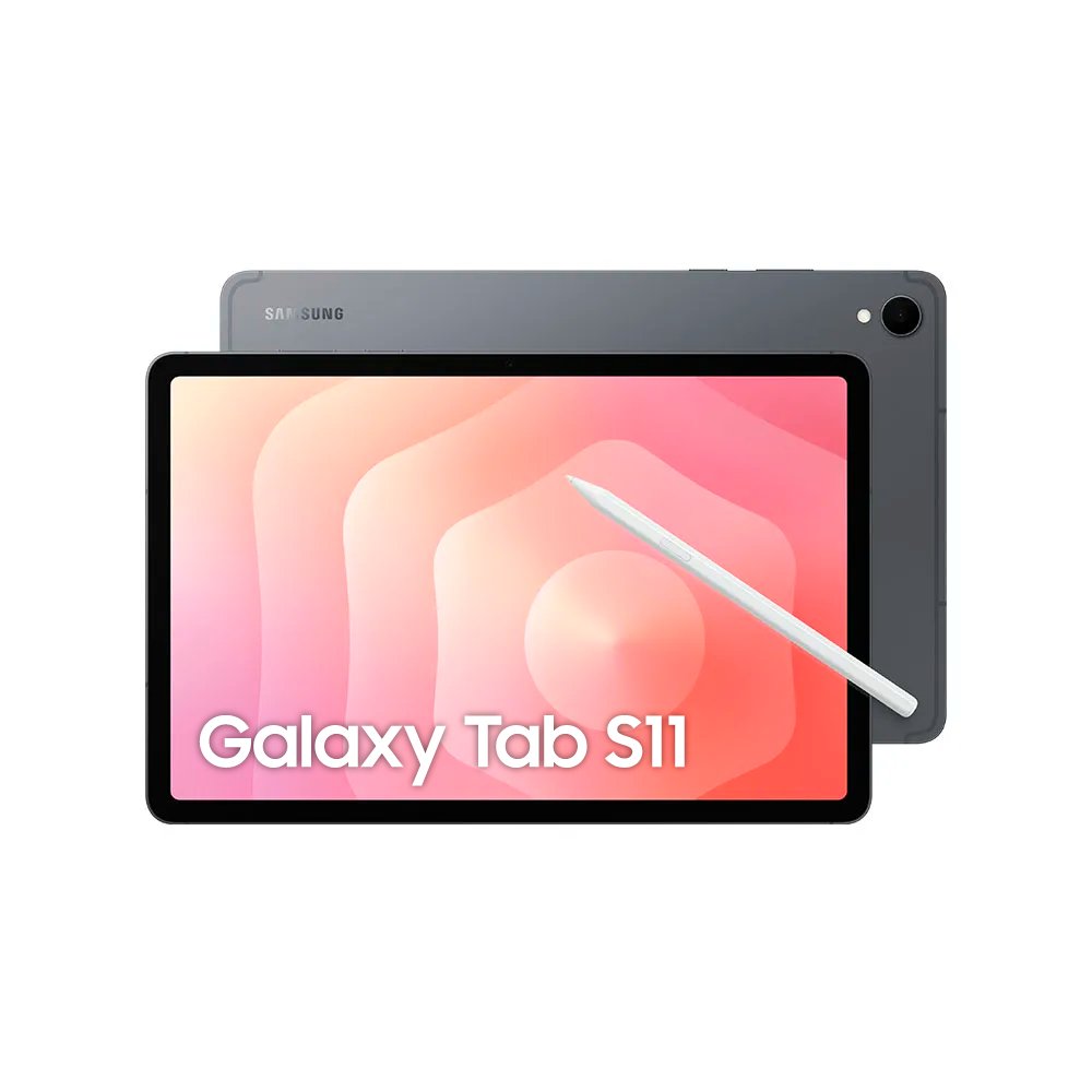 Tablet Samsung Galaxy Tab S11 5G com caneta S Pen e capa teclado sobre uma mesa de trabalho